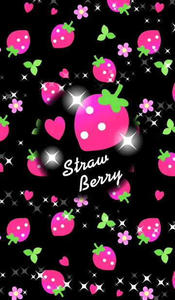 [LINE着せ替え] strawberry#02 黒×ピンク イチゴきせかえの画像1