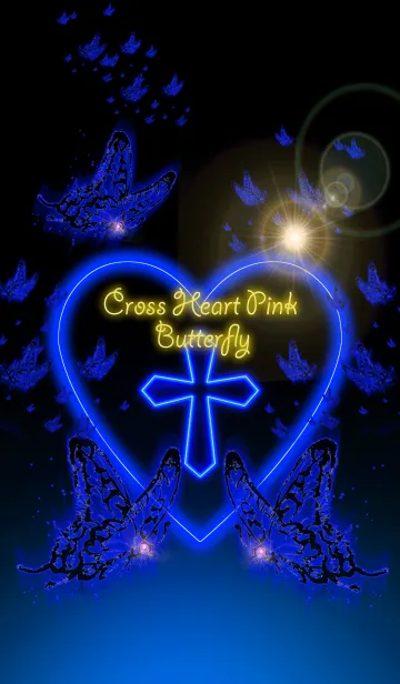 [LINE着せ替え] Cross Heart Pink Butterfly Blueの画像1