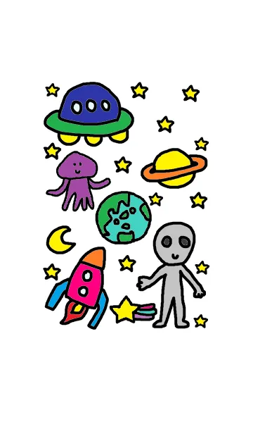 [LINE着せ替え] 未確認飛行物体と宇宙人（ホワイト）の画像1