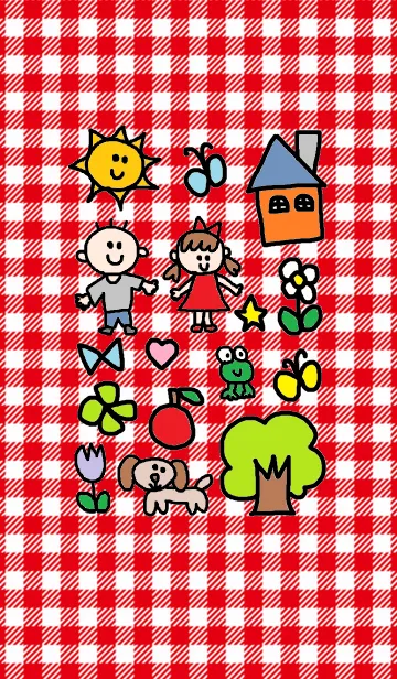 [LINE着せ替え] 子供のきせかえ（赤チェック）の画像1