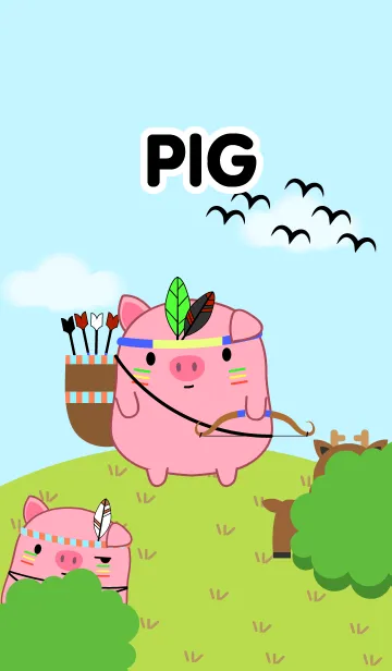 [LINE着せ替え] Cute Tribe Pig Theme(jp)の画像1