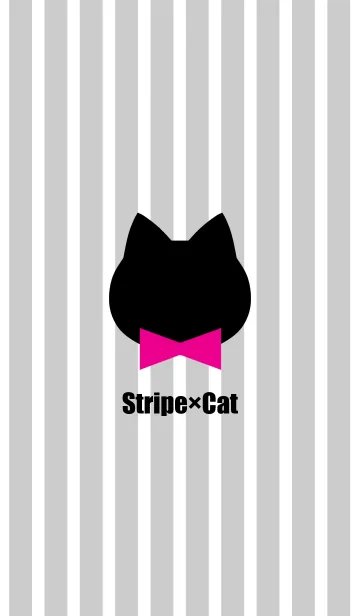 [LINE着せ替え] Stripe×Cat[Gray×Pink]Jの画像1