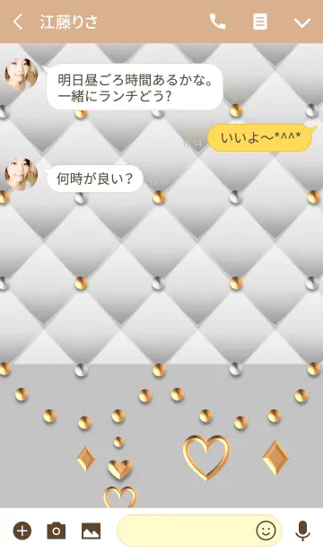 [LINE着せ替え] 白のキルティング(金のハートとダイヤ)の画像3